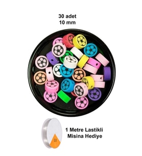 30 Adet 10 mm Polimer Kil Fimo Boncuk Takı Bileklik + 1 Metre Lastikli Misina Hediye - Renkli Çiçek