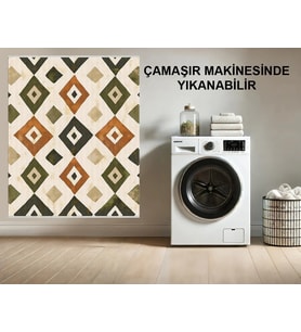 Makine Kaymaz Yıkanabilir Krem Bohem Salon Halısı Mutfak Halısı Koridor Halısı Yolluk 6025