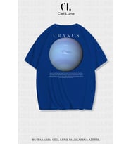 Nevermind Unisex Kadın Erkek Uranüs Baskılı Özel Tasarım Oversize T-shirt (Mavi)