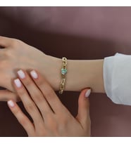 Goldium 14 Ayar Altın Mineli Kalpli Zincir Bileklik (Sarı)