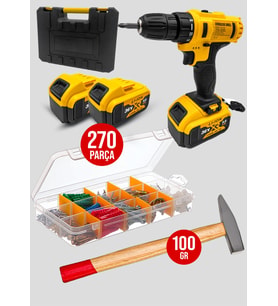 Moonshop 36 Watt Çekiçli Çantalı Vida Setli 276 Parça Çift Bataryalı Darbesiz Matkap...