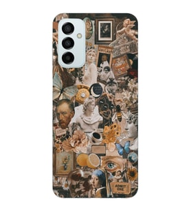 Samsung Galaxy M13 Uyumlu Aesthetic Sanatsal Kolaj Desenli Şeffaf Telefon Kılıfı