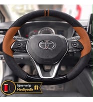 Toyota C-HR Dikme Direksiyon Kılıfı Delikli Deri Parlak Siyah Taba Detay Çift Yüzük ve Dikiş 2020-2023
