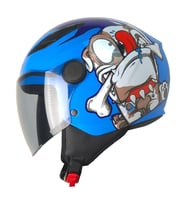 FR215 Dog Blue Çocuk Motosiklet Kaskı Yarım Kids Motorcu Kask Mavi