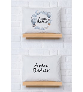 Pia Baby Premium %100 Pamuk İkili İsim Yazılı Erkek Bebek Yastık Kılıfı – 35x45 cm Organik Baskı 5009-13 (Ekru)