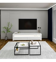 Batı LED Işıklı TV Sehpası ve Modern İkili Orta Sehpa SET (Beyaz)