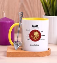Kişiye Özel Başak Burcuna Hediye Ahşap Altlıklı Sarı Kupa Bardak