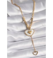 316L Çelik Gold Renk Beyaz Sedefli Kalp Model Sallantı Detay Kadın Kolye 5886 - GLST7640-5035