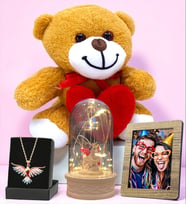 Size Özel Fotoğraf Hediye Seti & Led Işıklı Fanus & Renkli Anka Kuşu Kolye (Model 2)