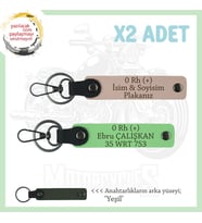 Motor Severlere Özel, İsim Plaka ve 0 Rh (+) Kan Grubu Yazılı x2 Anahtarlık, Yavruağzı-F Yeşil-Ysl (Çok Renkli)