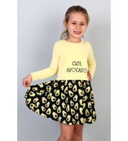 Toontoy Kız Çocuk Cute Avocado Naskışlı Eteği Desenli Elbise (Sarı)