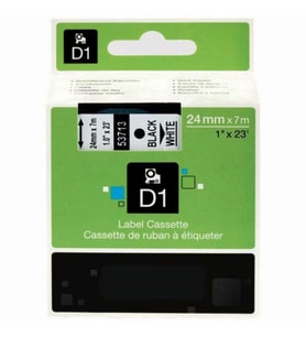 PUUN®Dymo D1 53713 S0720930 24 mm x 7 mt Muadil Beyaz Etikete Siyah Yazı Şerit Etiket Kaseti