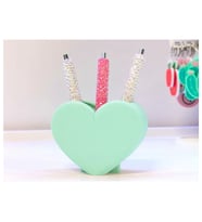 Alvera Kalp Şekilli Kalemlik – 3D Baskı Masaüstü Organizer - Mint