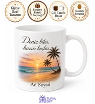 Kumsal Temalı Baskılı Kupa Bardak Hediye Deniz Tatil Porselen Mug