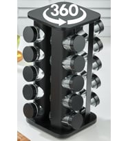 360 DÖNEBİLEN TEZGAH ÜSTÜ PASLANMAZ STANTLI CAM BAHARAT SETİ-20 Lİ BAHARATLIK-20'Lİ SİYAH KARE