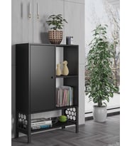 Wood'n Love Lara Premium Desenli Metal Ayaklı Dolaplı Vitrin - Konsol - Siyah / Siyah