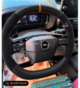 Opel Astra L Dikme Direksiyon Kılıfı Alcantara Süet Mat Karbon Taba Yüzük ve Dikiş GS 2022-2026