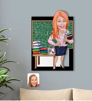 BK Gift Kişiye Özel Kadın Fizik Öğretmeni Karikatürlü 3D Ahşap Tablo-1