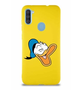 Samsung Galaxy M11 Soft Premier Kapak Donald Duck-E Tasarımlı Silikon Kılıf - Sarı (Şeffaf)