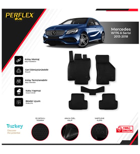 Mercedes W176 A Serisi 2013-2018 3D Havuzlu Paspas (Siyah - Beyaz)