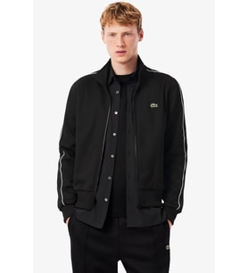 Lacoste Paris Pique Zip Front Track Jacket Dik Yaka Fermuarlı Erkek Swaetshirt Siyah
