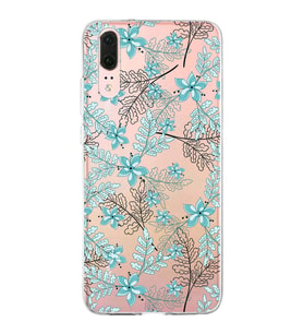 Huawei P20 Uyumlu Kapak Floral Su Yeşili Tasarımlı Şeffaf Silikon Kılıf
