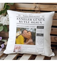 Anneler Günü İçin Kişiselleştirilebilir Fotoğraflı Yastık - Gazete Köşesi Temalı Anneye Hediye