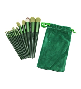 13PCS YEŞİL KADİFE TORBALI MAKYAJ FIRÇA SET (4767)