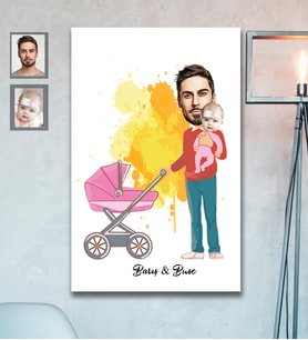 Kişiye Özel Babalar Günü Baba Kız Bebek Karikatürlü Ahşap Tablo Model-1