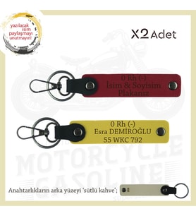 Motor Severlere Özel, İsim Plaka ve 0 Rh (-) Kan Grubu Yazılı Hediye x2 Anahtarlık, Kırmızı-Sarı-SK (Çok Renkli)