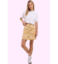 Kadın Mini A line Zebra Desenli Gabardin Etek Pamuk Yaz Aylarına Özel Stilin Buluştuğu Yer (Sarı)