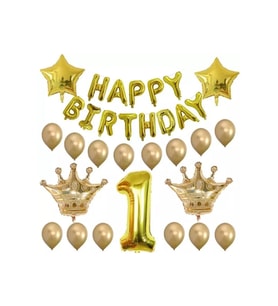 Happy Birtday 1 Yaş Kral Tacı Folyo Ve Latex Balon Set