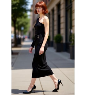 Kadın Şık Tek Omuz Asimetrik Yaka Uzun Kol Bodycon Örme Maxi Elbise Aksesuar Detaylı Astarlı