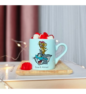 Tom & Jerry Tasarımlı Kişiye Özel Yeşil Türk Kahvesi Fincanı