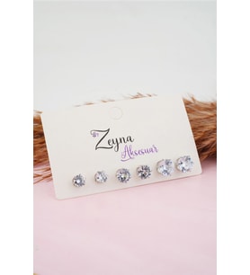 Kadın 3 Boy 6'lı Oval Zirkon Taşlı Küpe Set