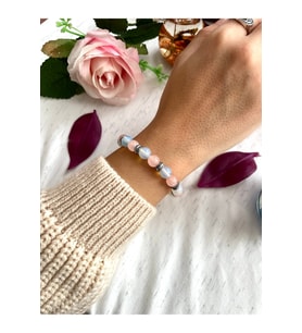 Kadın - Şık Tasarım Ay Ve Pembe Kuvars Doğal Taşlı Bileklik  Handcrafted