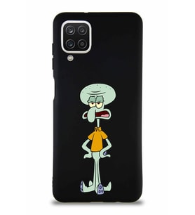 Samsung Galaxy A12 Soft Premier Kapak Squidward Dokunaç Tasarımlı Silikon Kılıf - Siyah (Şeffaf)