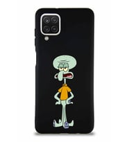 Samsung Galaxy A12 Soft Premier Kapak Squidward Dokunaç Tasarımlı Silikon Kılıf - Siyah (Şeffaf)