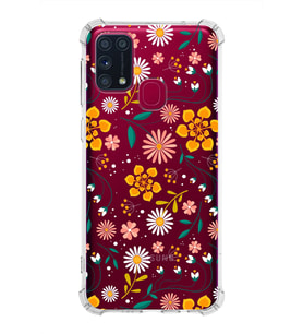 Samsung Galaxy M31  Köşe Korumalı Antişok Kapak Çiçek Tasarımlı Şeffaf Silikon Kılıf