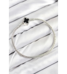 Pirinç Charm Zirkon Taşlı Yonca Model Gümüş Renk Kadın Bileklik 5886