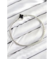 Pirinç Charm Zirkon Taşlı Yonca Model Gümüş Renk Kadın Bileklik 5886