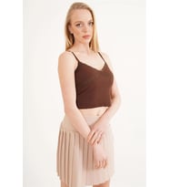 23254275 Kaşkorse İp Askılı Dantelli Crop Bluz KAHVE