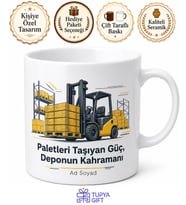 Forklift Operatörüne Paletleri Taşıyan Güç Depo Kahramanı Kupa Bardak Hediye