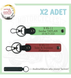 Motosiklet Severlere, İsim Plaka ve B Rh (-) Kan Grubu Yazılı x2 Anahtarlık, Nar Çiçeği-F Yeşil-Laci (Çok Renkli)