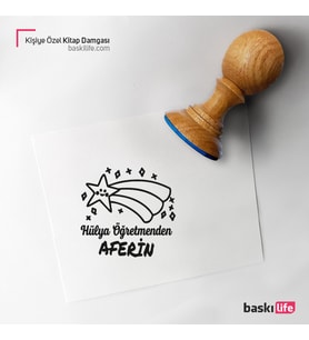 Öğretmen Yıldız Aferin Kişiye Özel Kitap Damgası Kitap Mührü Kaşe Kitap Mühür Özel Damga 421