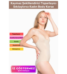 Özel Üretim İz Göstermeyen Kaymaz Şekillendirici Toparlayıcı Sıkılaştırıcı Kadın Body Korse (Bej)