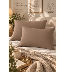 Açık Kahve 2'li Yastık Kılıfı %100 Pamuk 50x70 Kapaklı