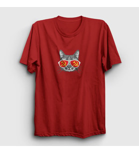 Presmono Unisex Kırmızı Funny Soviet Cat Kedi T-Shirt 402217tt (Kırmızı)