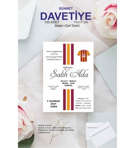 Sünnet Davetiyesi Baskılı 100 Adet Zarflı Davetiye