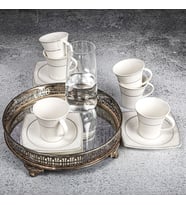 Güral Porselen Carolıne 12 Parça 6 Kişilik Bone Türk Kahvesi Takımı - 5450